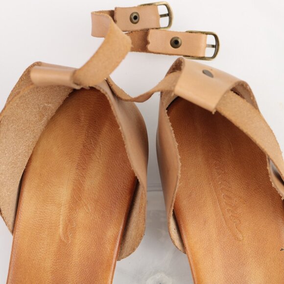 Borsalino Womens Sandals Size 41 10 Tan Leather Ankle Strap Boho Shoe Italy Made - Picture 11 of 12